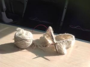 knitting on the train